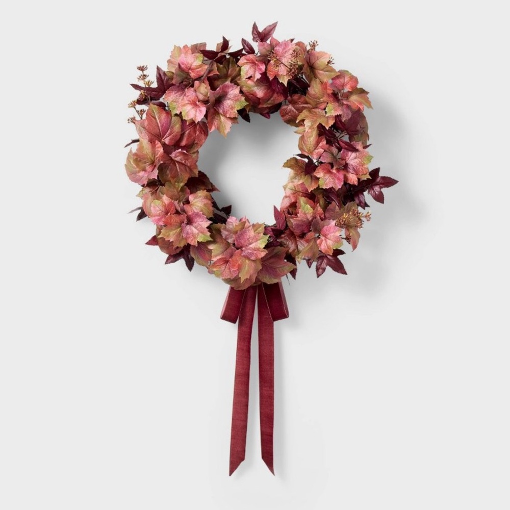 24" Mixed Leaf Artificial Fall Wreath Red - Threshold™ designed by Studio McGee